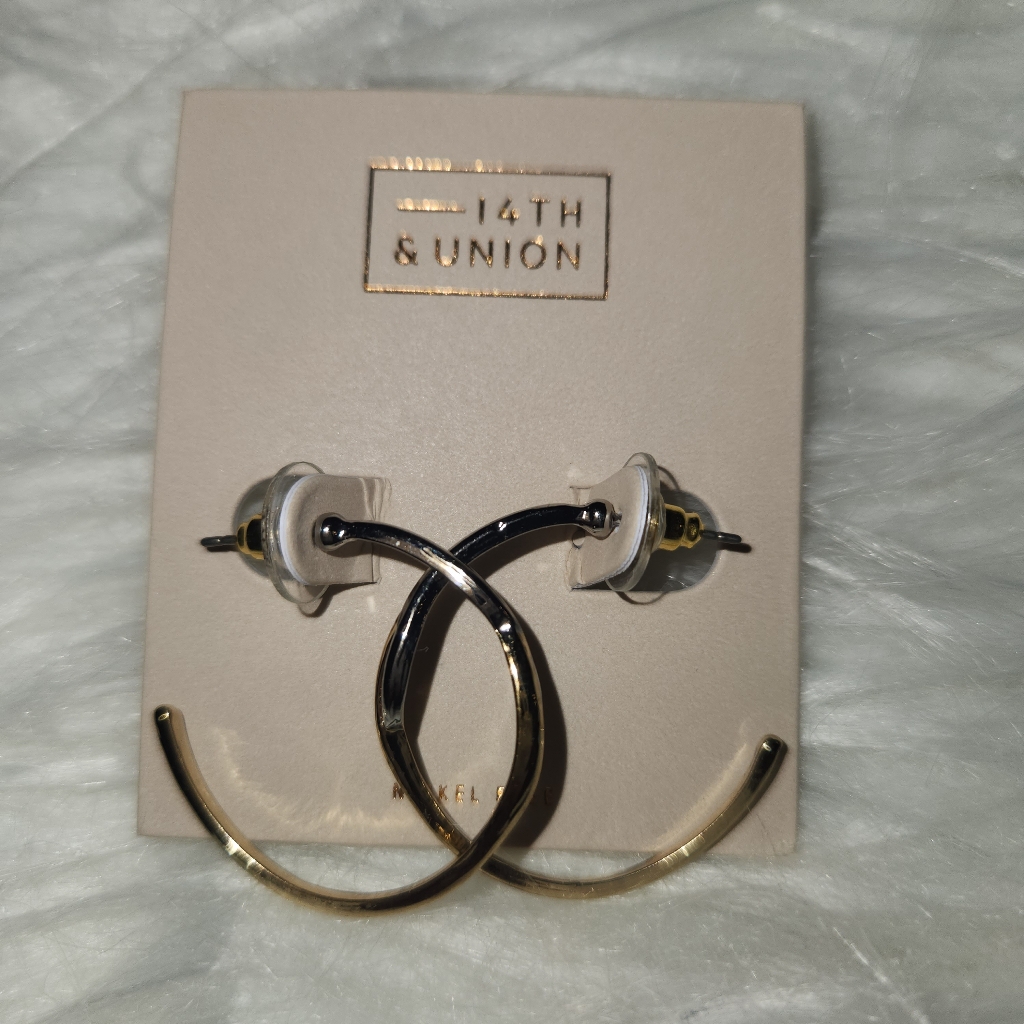 14th Union Two Tone Gold Silver 1 Hoop Earrings Nickel Free 7$